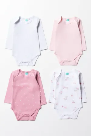 4 Pack Sheep Long Sleeve Bodyvests Pink