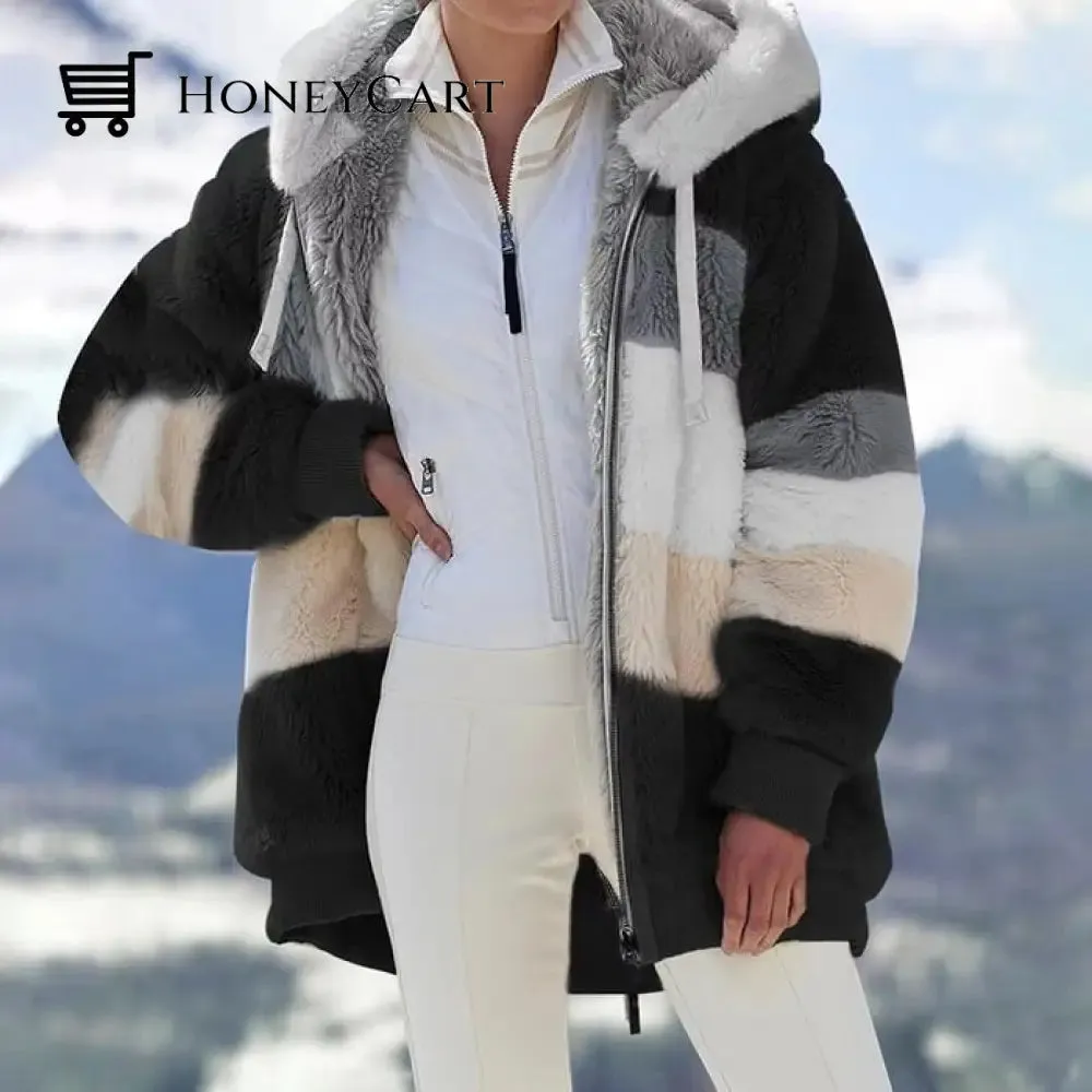Contrasting Plush Padded Coat