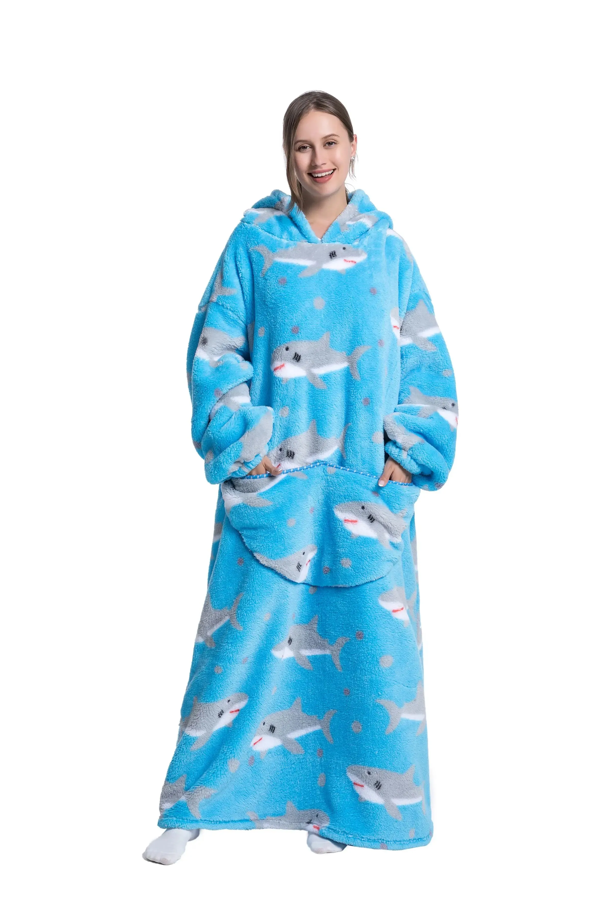 Lady Glams - New Oversized TV Wearable Blanket: Extra Long Warm Plush Fleece Winter Sherp Hoodie