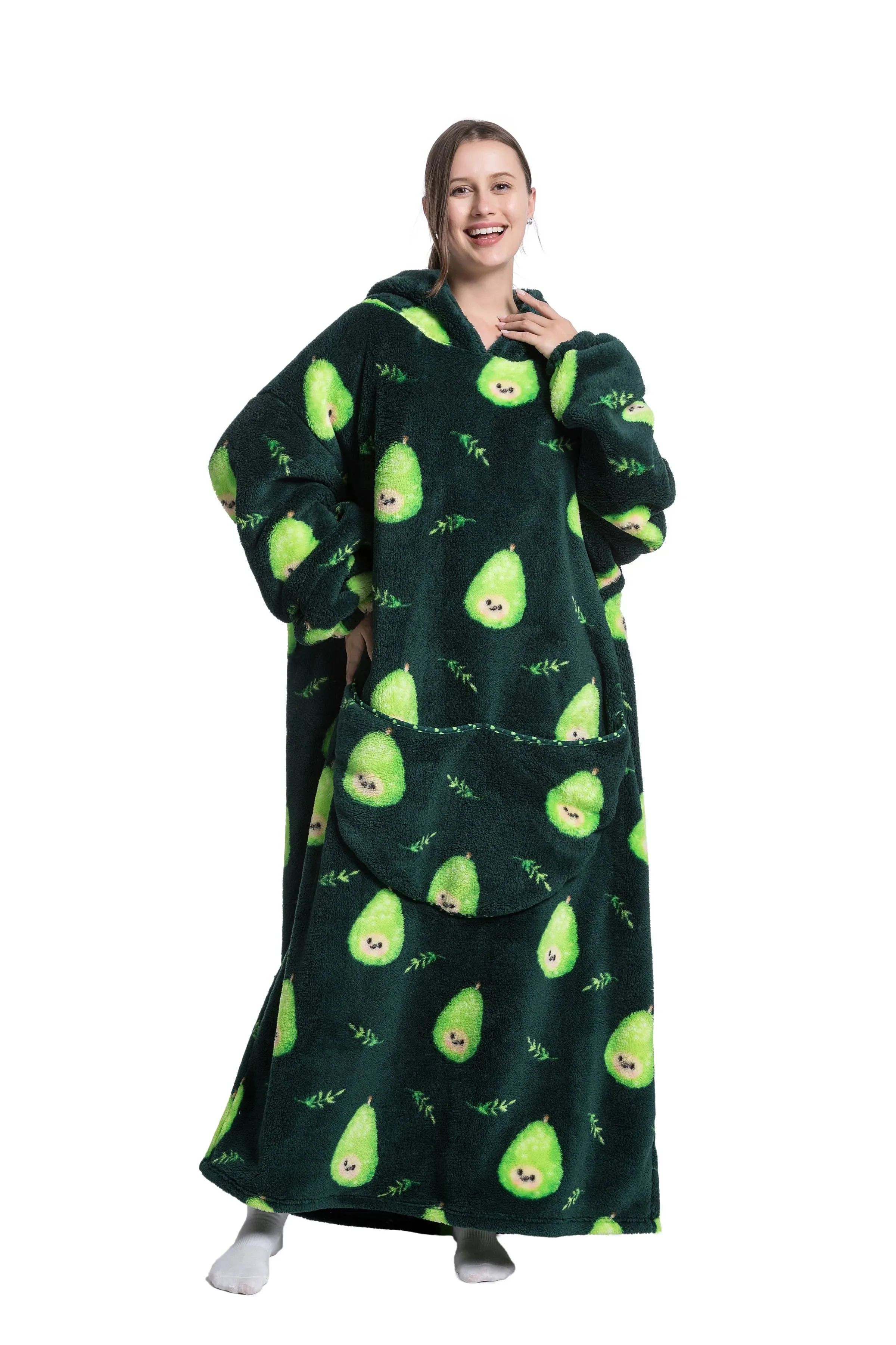 Lady Glams - New Oversized TV Wearable Blanket: Extra Long Warm Plush Fleece Winter Sherp Hoodie