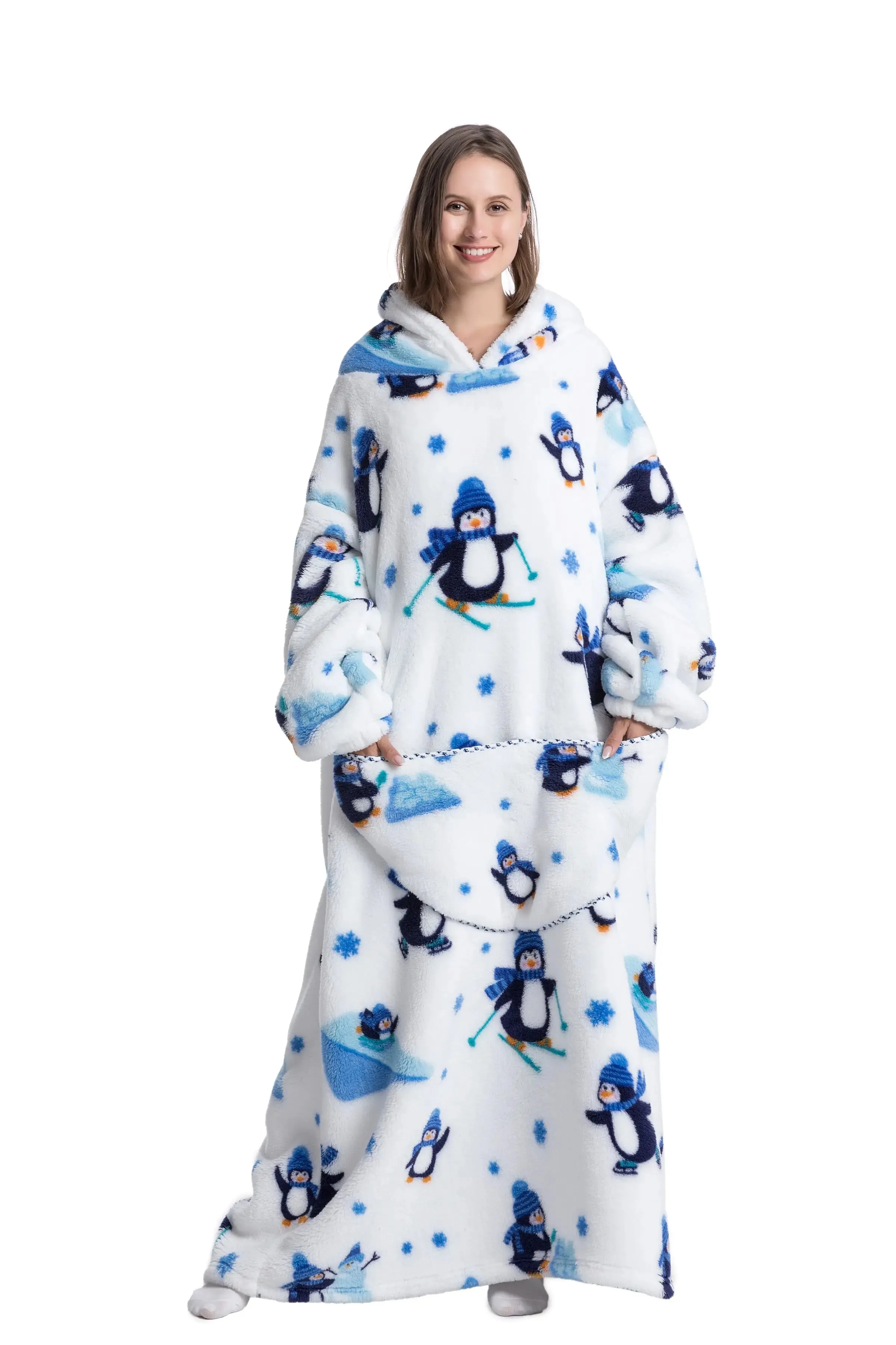 Lady Glams - New Oversized TV Wearable Blanket: Extra Long Warm Plush Fleece Winter Sherp Hoodie