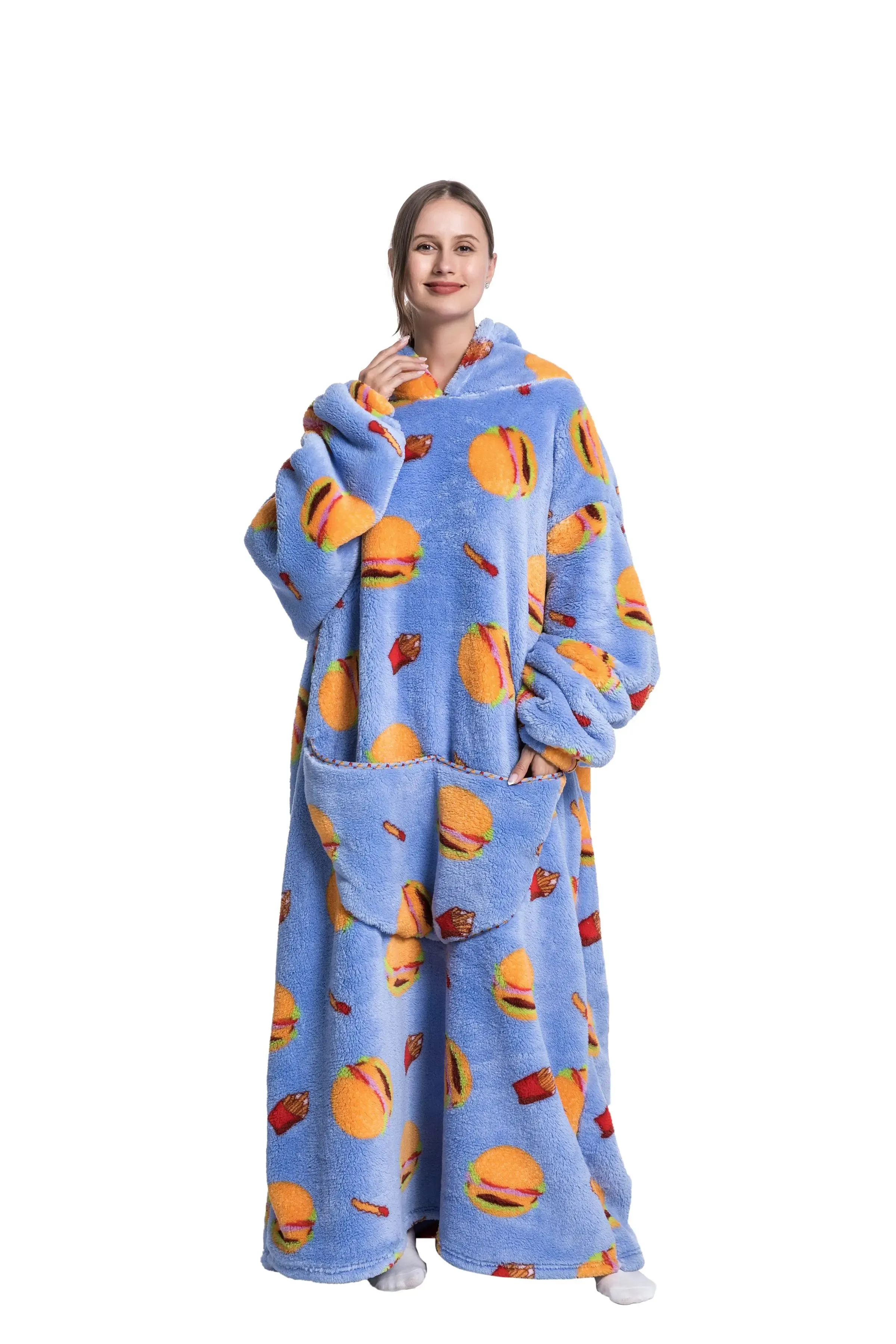 Lady Glams - New Oversized TV Wearable Blanket: Extra Long Warm Plush Fleece Winter Sherp Hoodie