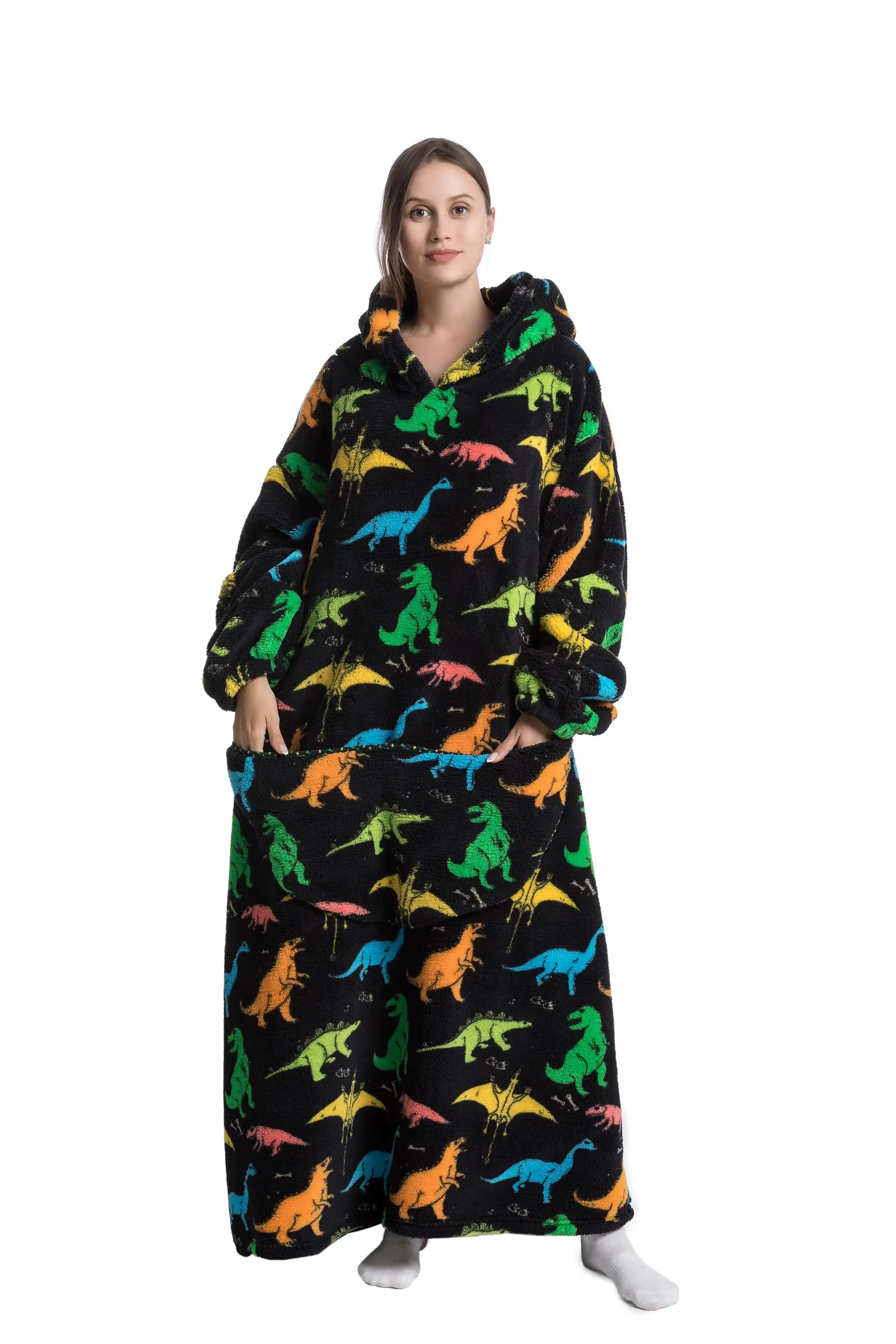 Lady Glams - New Oversized TV Wearable Blanket: Extra Long Warm Plush Fleece Winter Sherp Hoodie