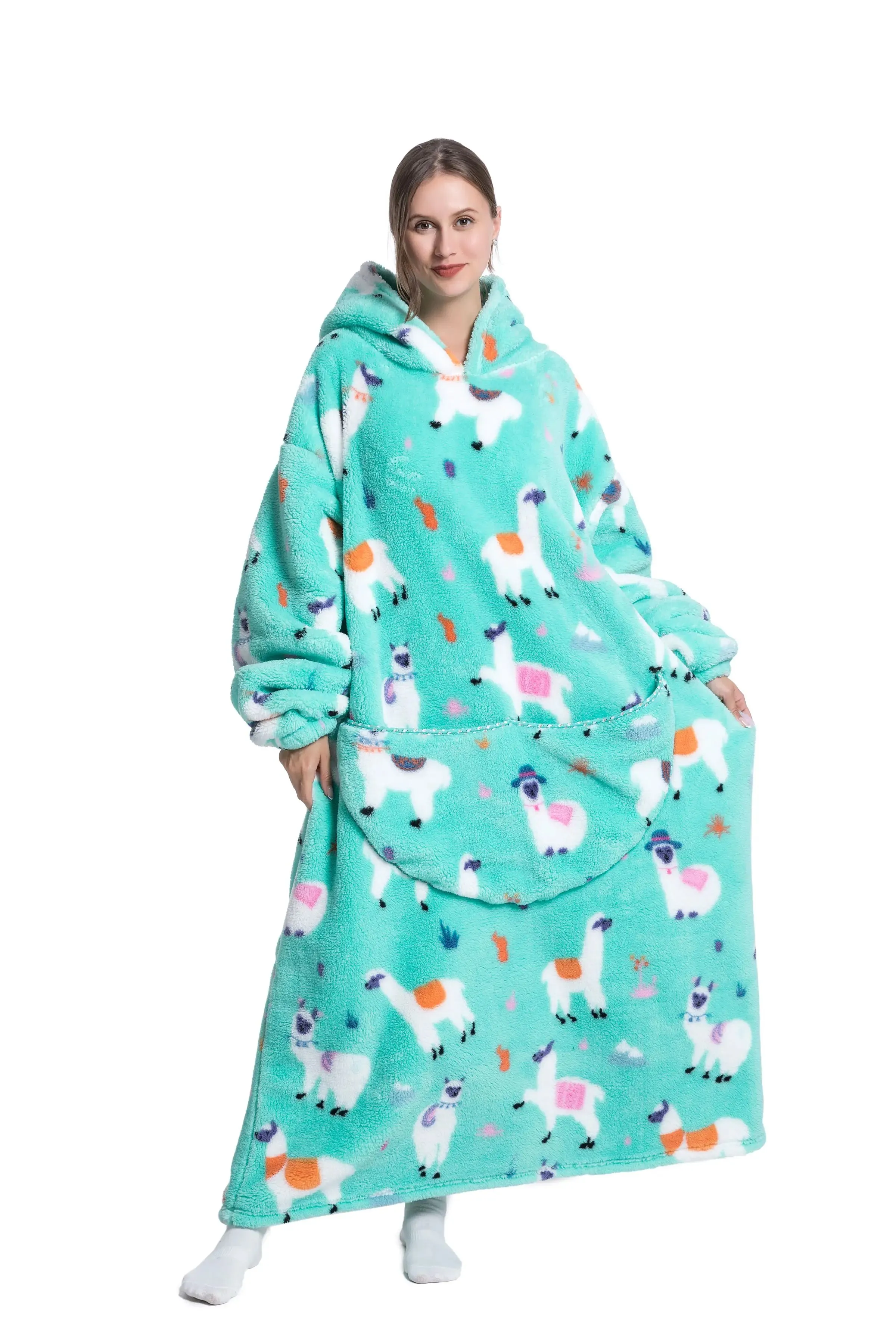 Lady Glams - New Oversized TV Wearable Blanket: Extra Long Warm Plush Fleece Winter Sherp Hoodie