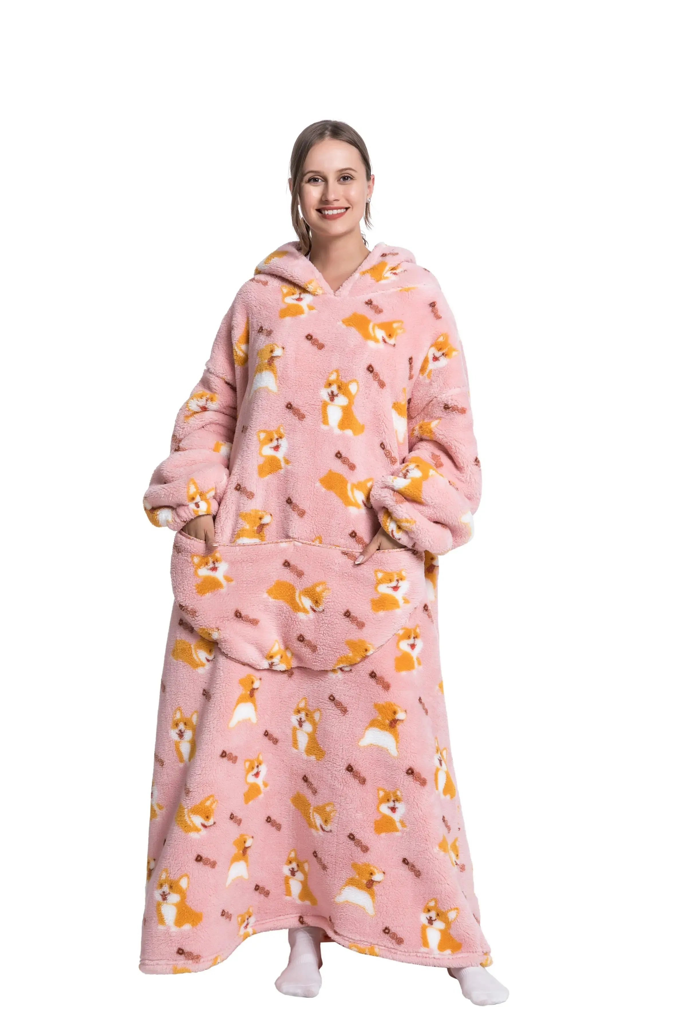 Lady Glams - New Oversized TV Wearable Blanket: Extra Long Warm Plush Fleece Winter Sherp Hoodie