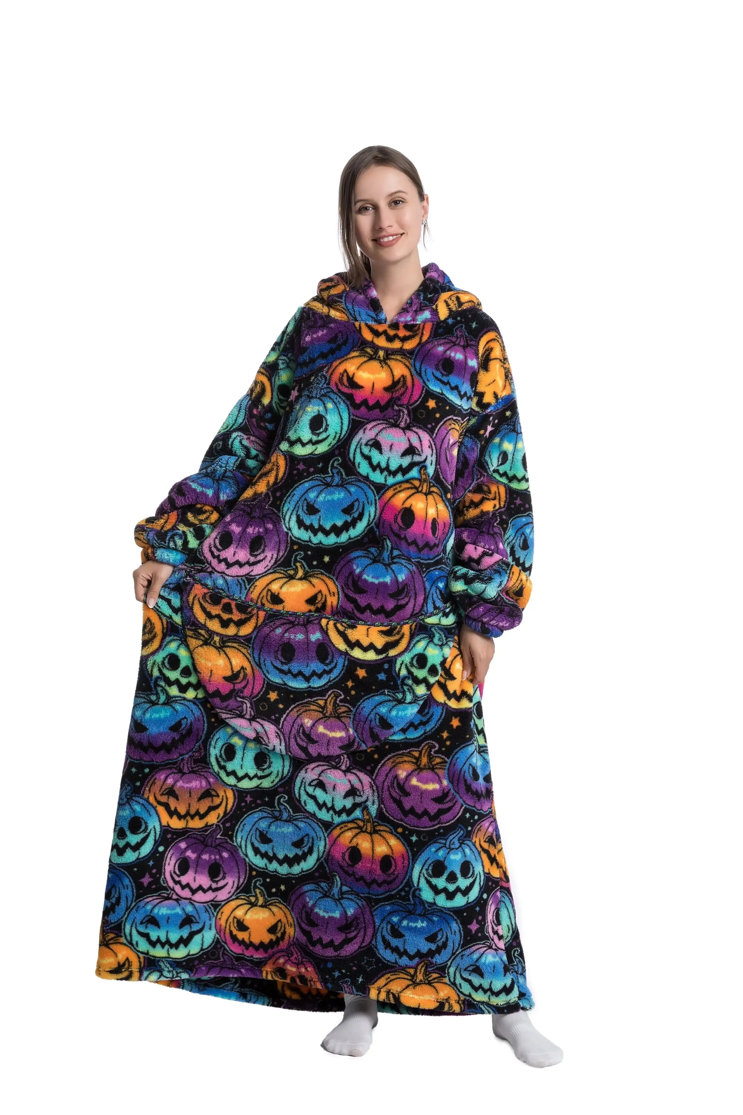 Lady Glams - New Oversized TV Wearable Blanket: Extra Long Warm Plush Fleece Winter Sherp Hoodie