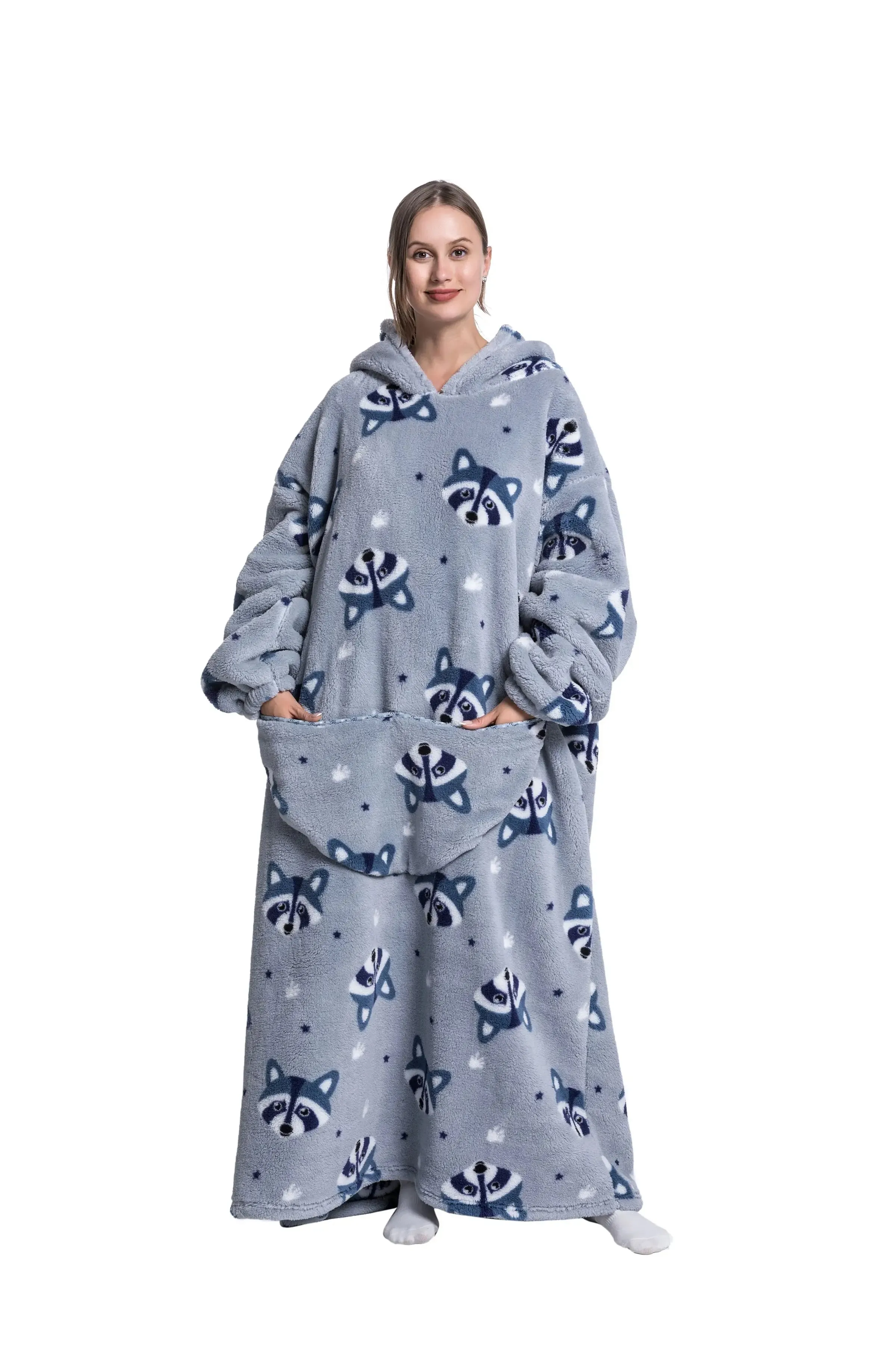 Lady Glams - New Oversized TV Wearable Blanket: Extra Long Warm Plush Fleece Winter Sherp Hoodie
