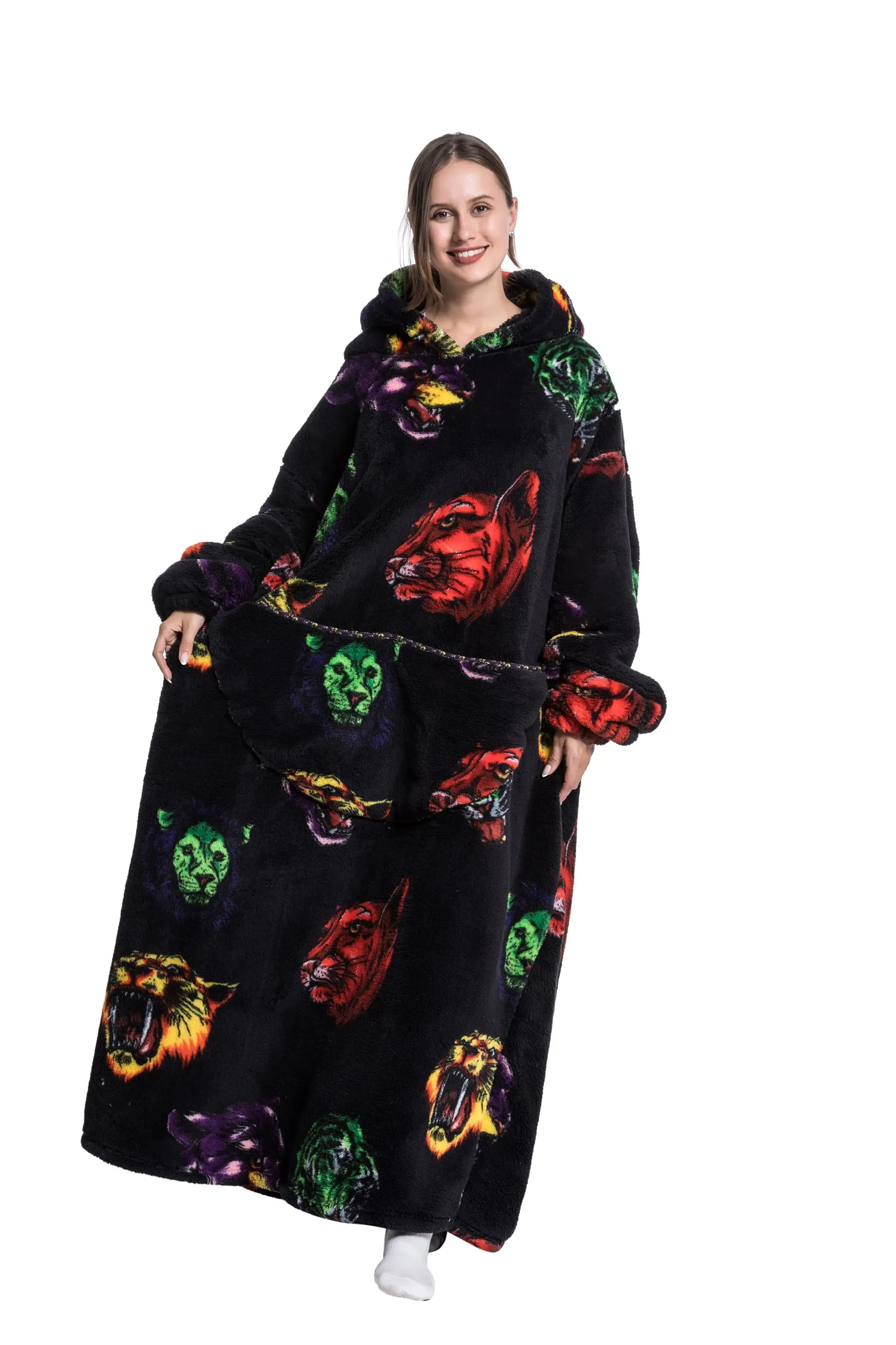 Lady Glams - New Oversized TV Wearable Blanket: Extra Long Warm Plush Fleece Winter Sherp Hoodie