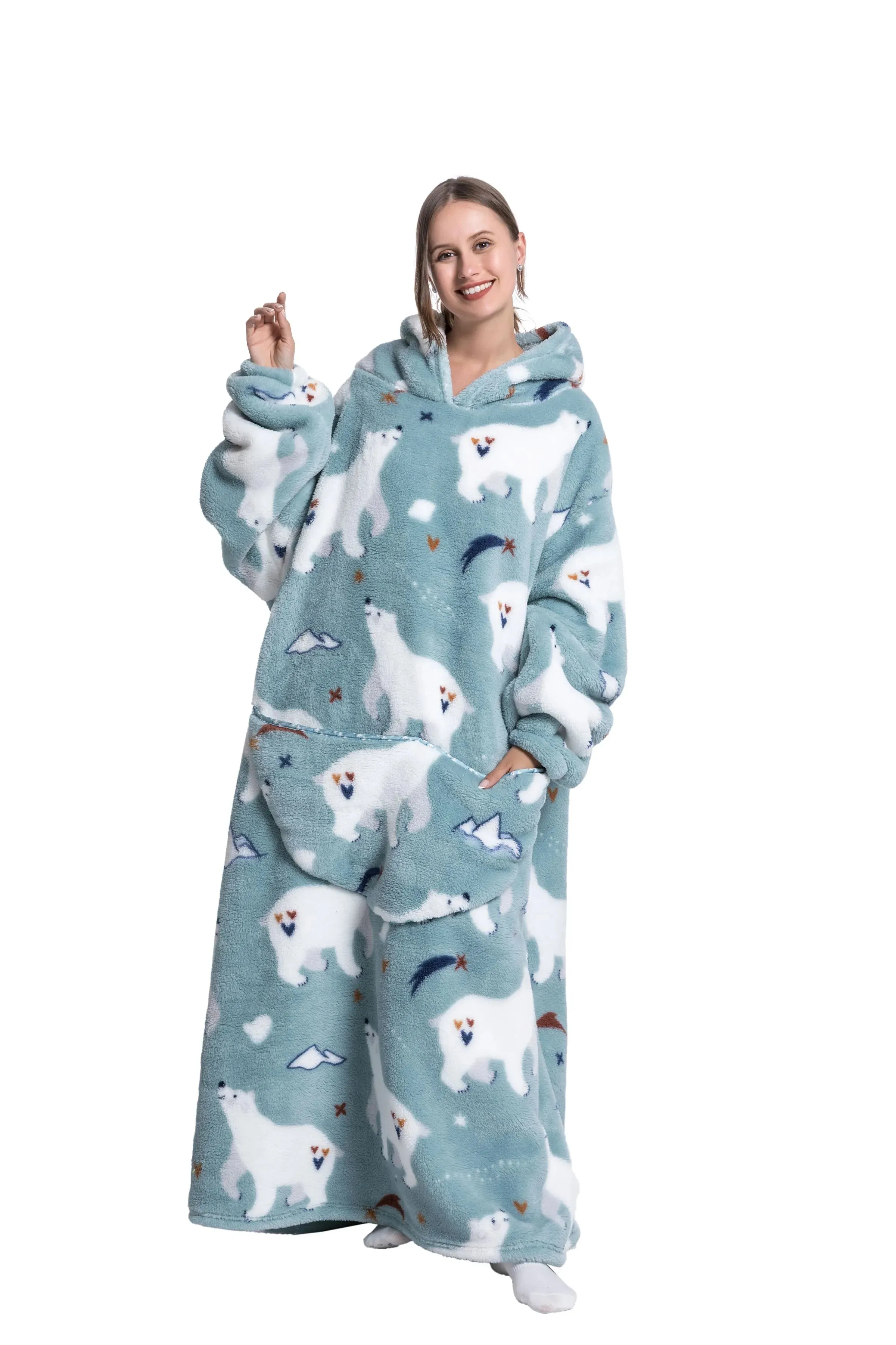 Lady Glams - New Oversized TV Wearable Blanket: Extra Long Warm Plush Fleece Winter Sherp Hoodie