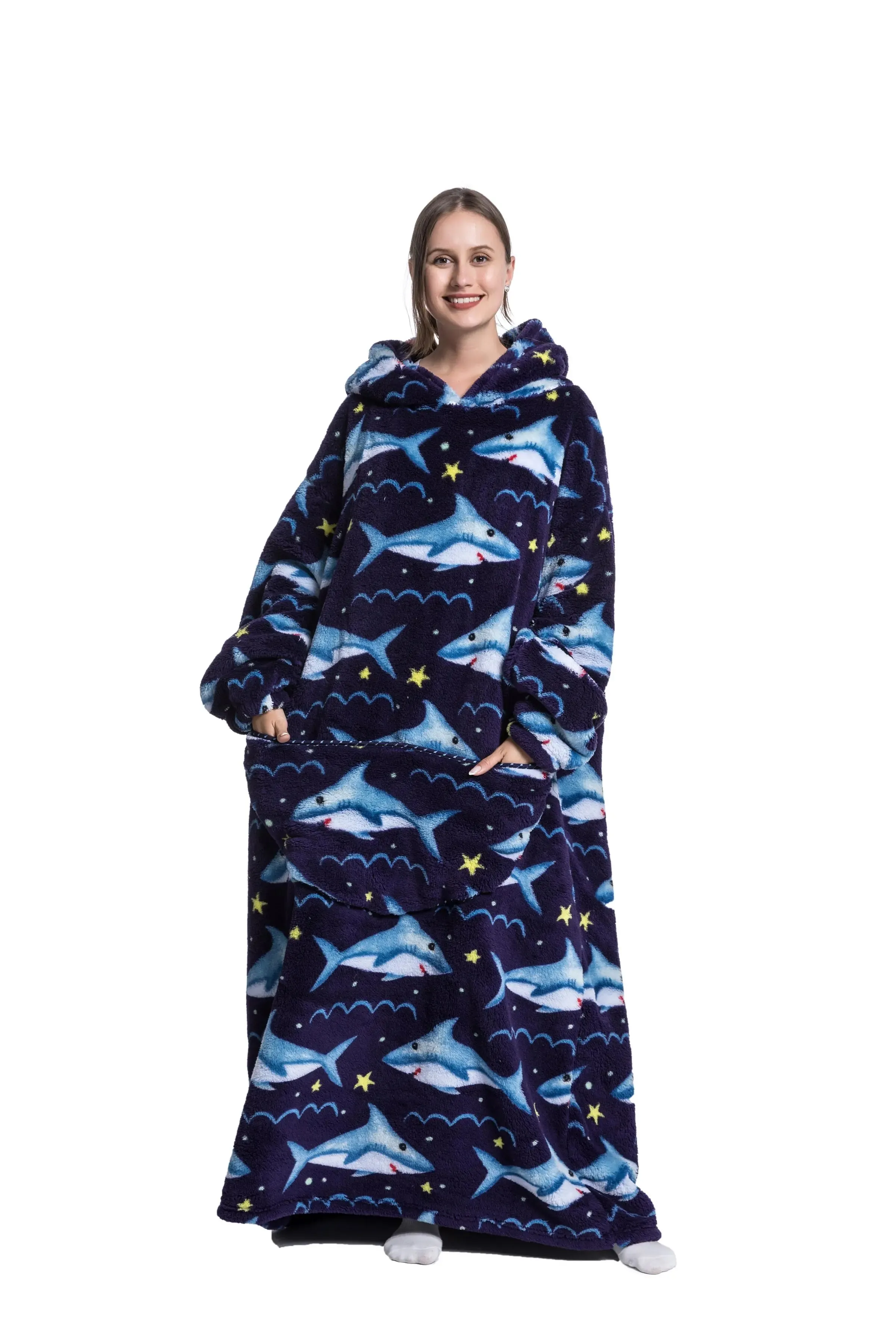Lady Glams - New Oversized TV Wearable Blanket: Extra Long Warm Plush Fleece Winter Sherp Hoodie