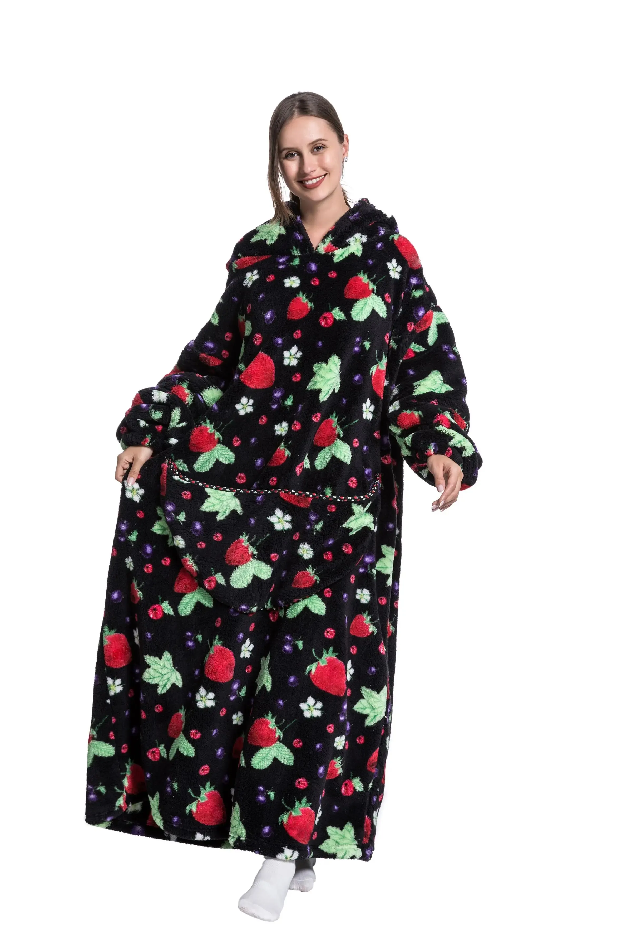 Lady Glams - New Oversized TV Wearable Blanket: Extra Long Warm Plush Fleece Winter Sherp Hoodie