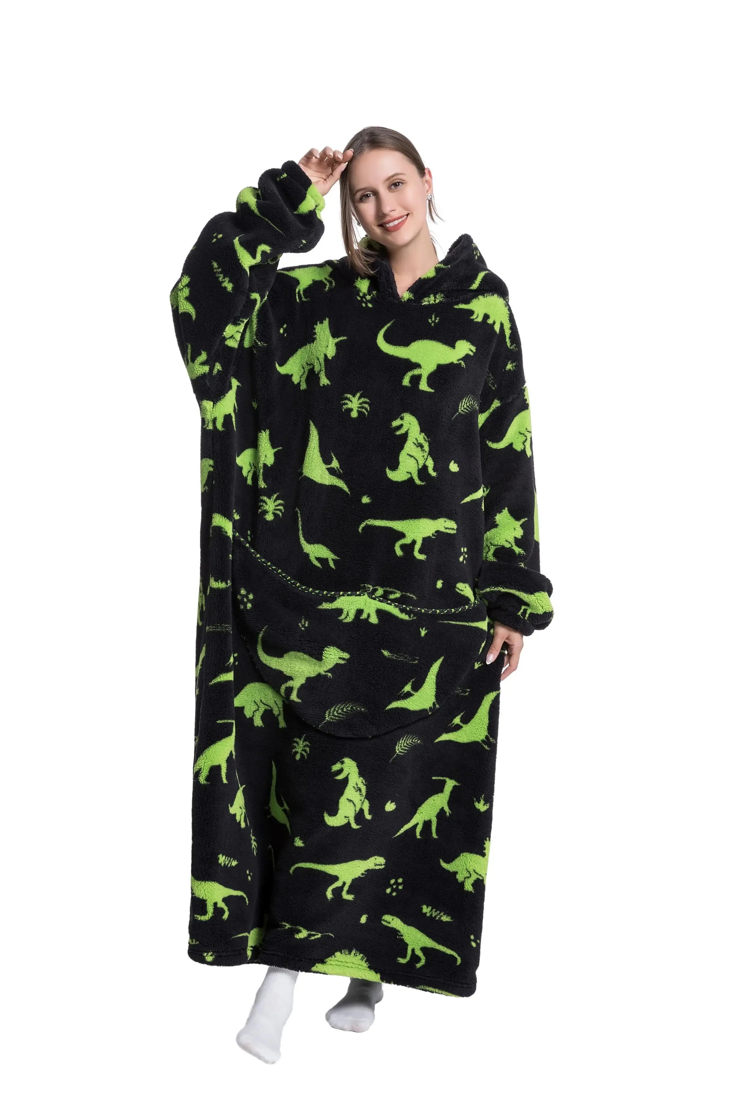 Lady Glams - New Oversized TV Wearable Blanket: Extra Long Warm Plush Fleece Winter Sherp Hoodie