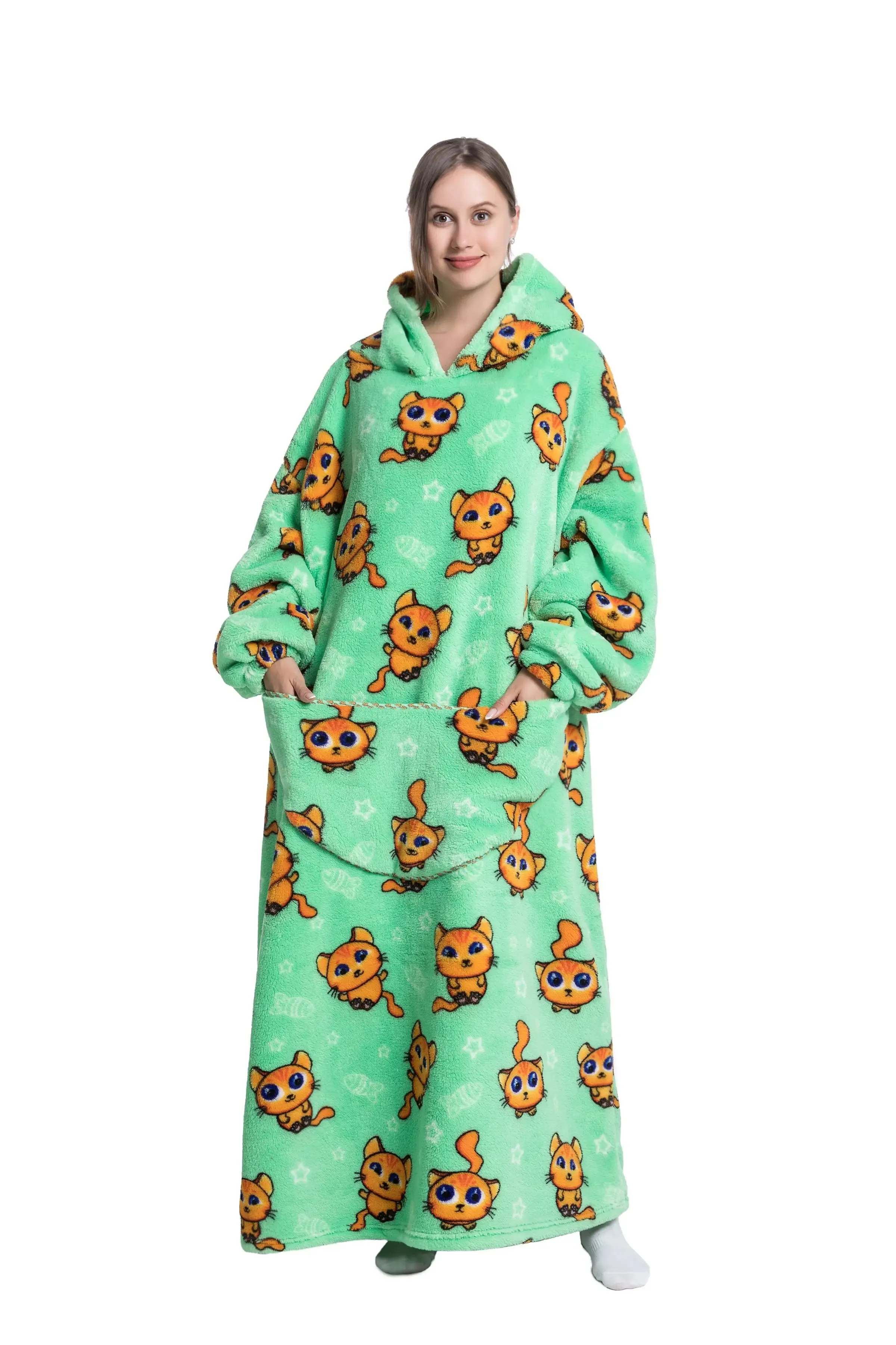 Lady Glams - New Oversized TV Wearable Blanket: Extra Long Warm Plush Fleece Winter Sherp Hoodie