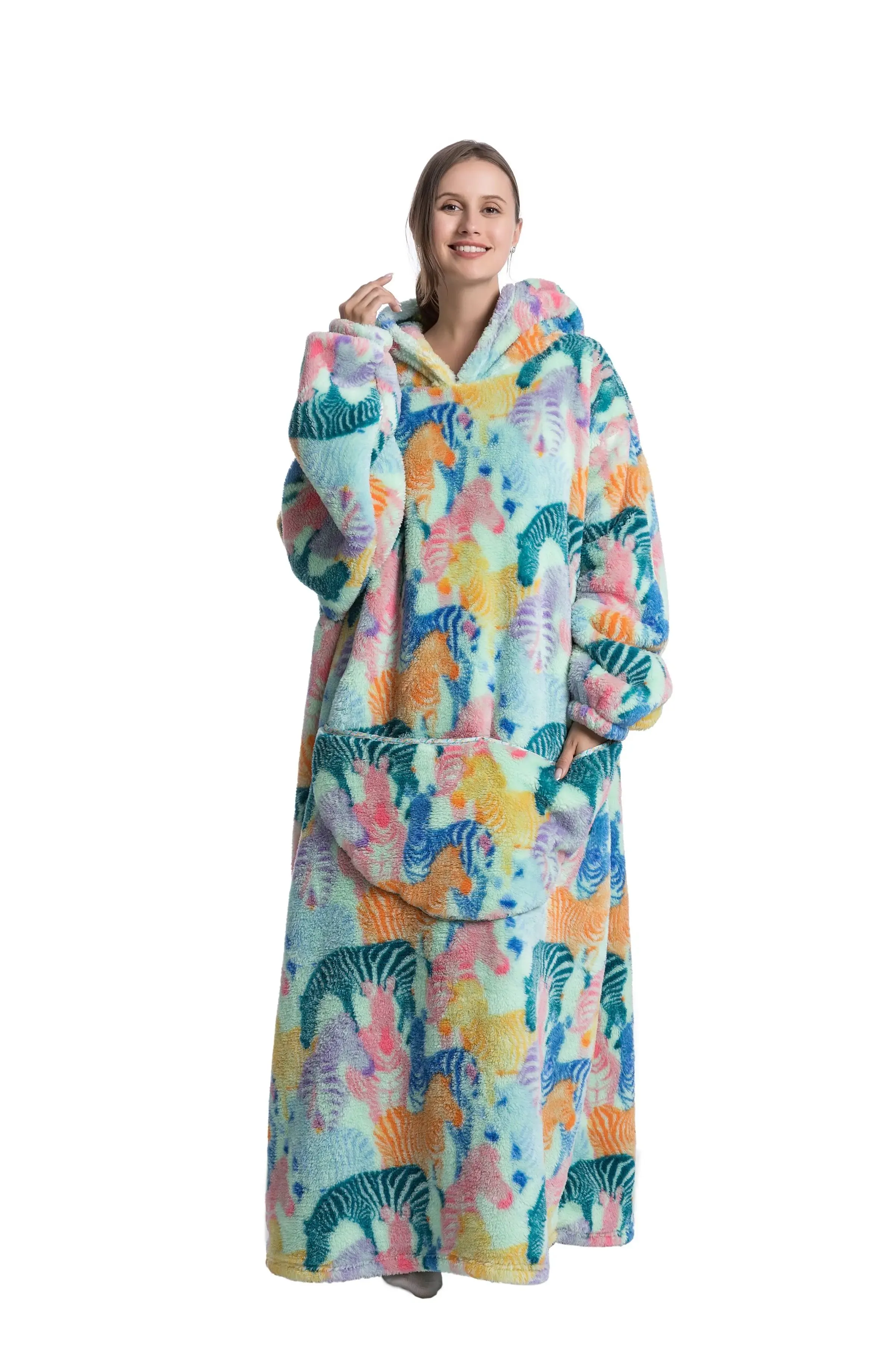 Lady Glams - New Oversized TV Wearable Blanket: Extra Long Warm Plush Fleece Winter Sherp Hoodie