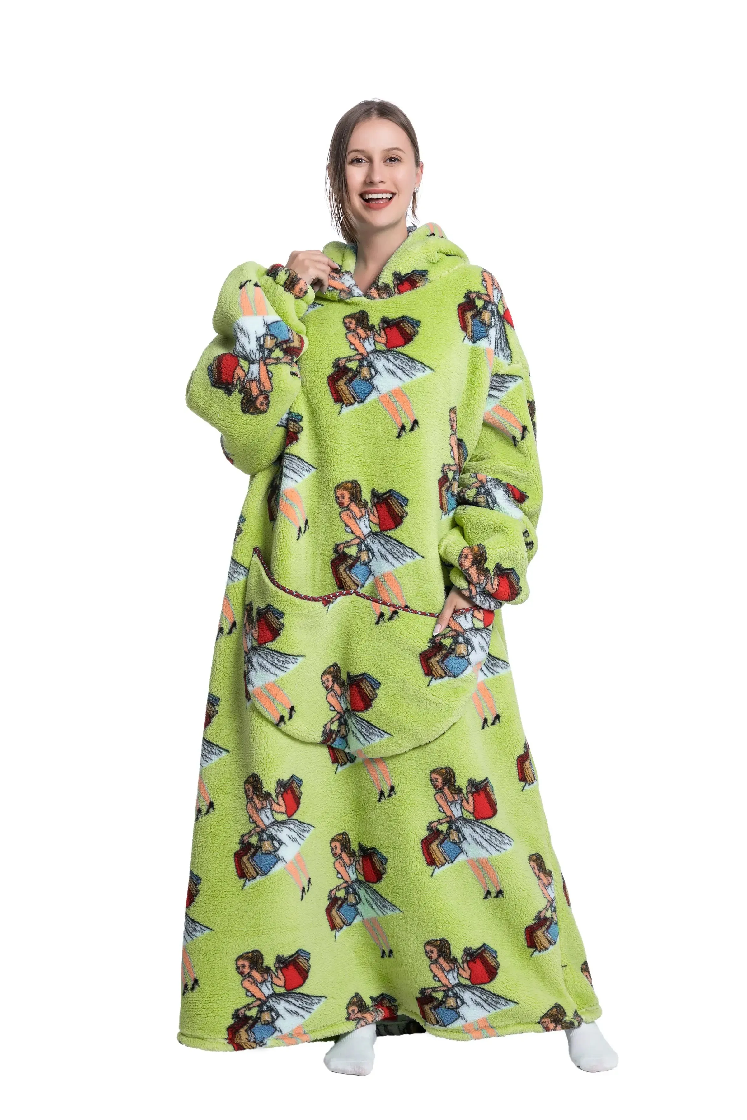 Lady Glams - New Oversized TV Wearable Blanket: Extra Long Warm Plush Fleece Winter Sherp Hoodie