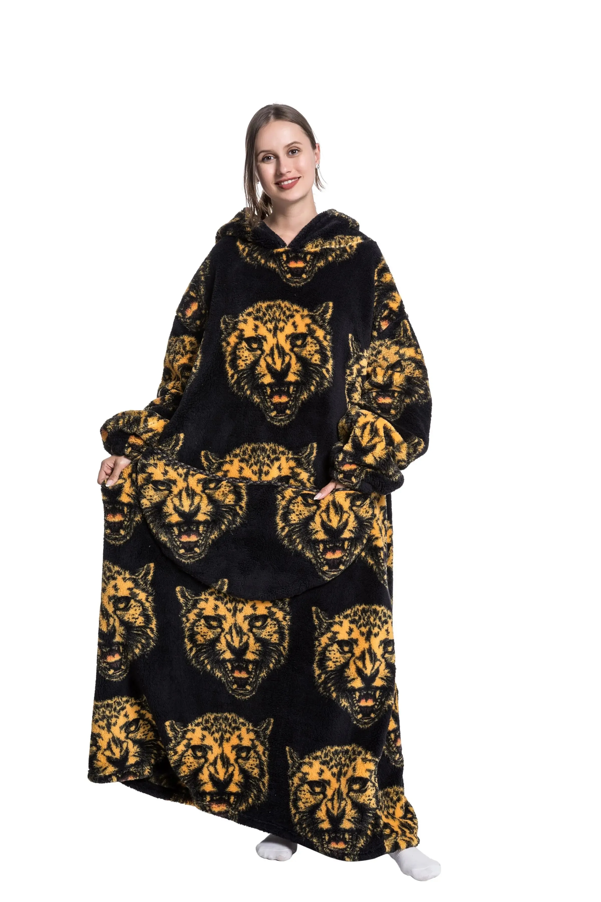 Lady Glams - New Oversized TV Wearable Blanket: Extra Long Warm Plush Fleece Winter Sherp Hoodie