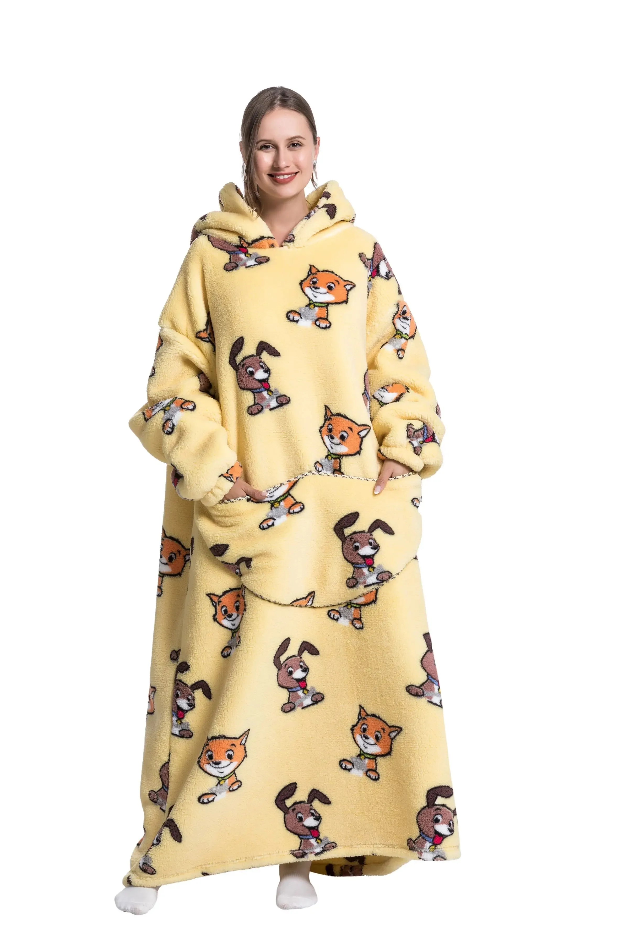 Lady Glams - New Oversized TV Wearable Blanket: Extra Long Warm Plush Fleece Winter Sherp Hoodie