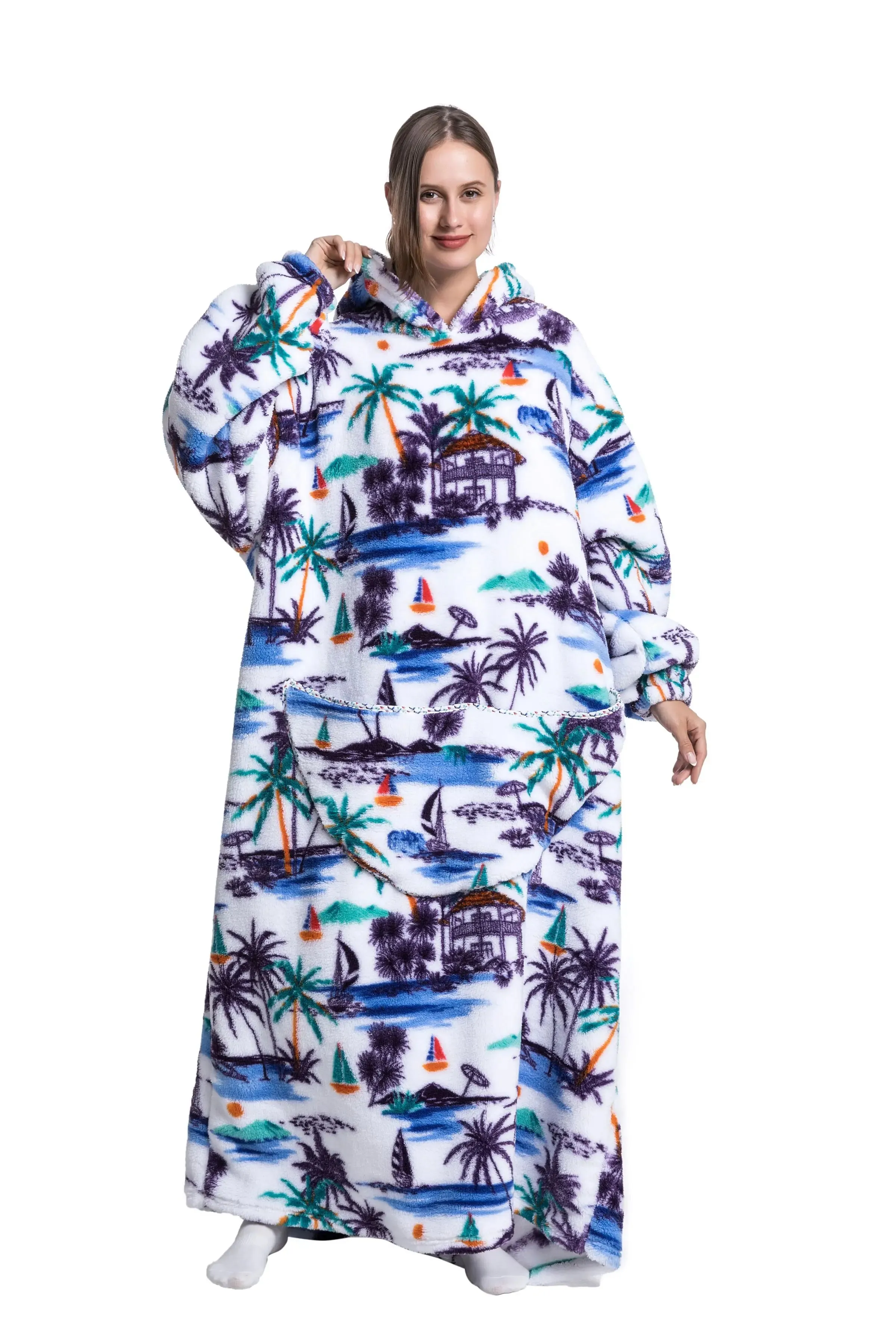 Lady Glams - New Oversized TV Wearable Blanket: Extra Long Warm Plush Fleece Winter Sherp Hoodie