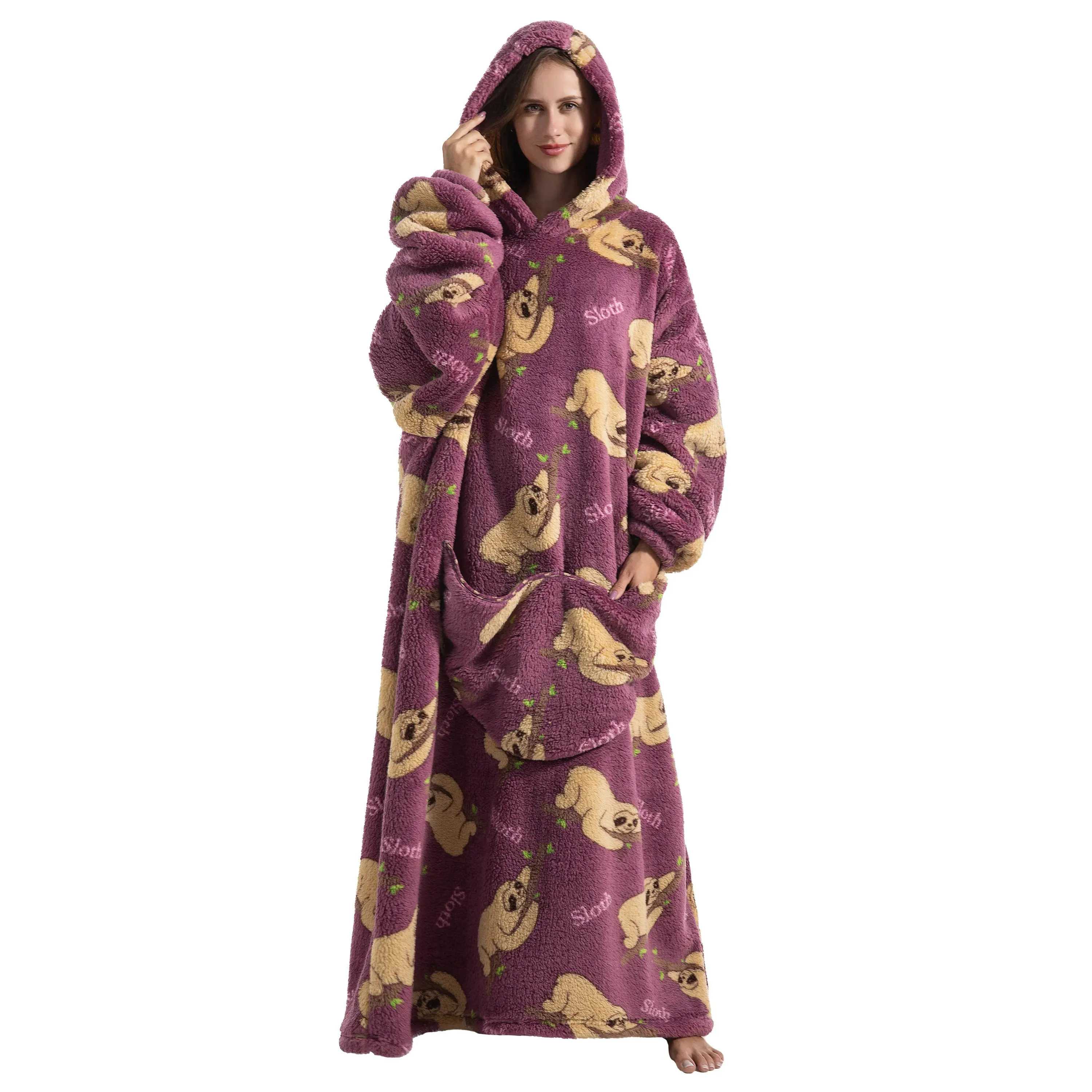 Lady Glams - New Oversized TV Wearable Blanket: Extra Long Warm Plush Fleece Winter Sherp Hoodie