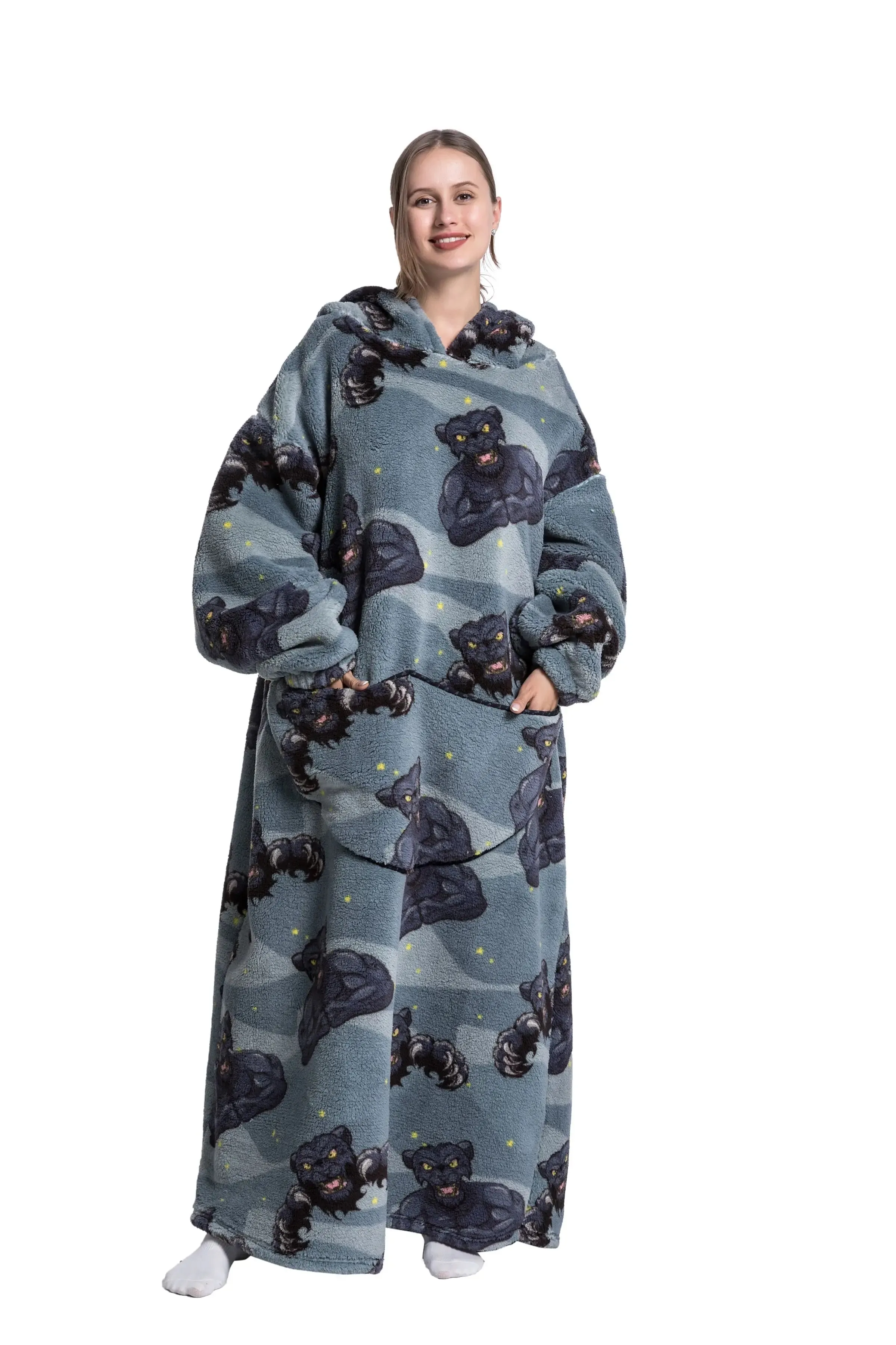 Lady Glams - New Oversized TV Wearable Blanket: Extra Long Warm Plush Fleece Winter Sherp Hoodie