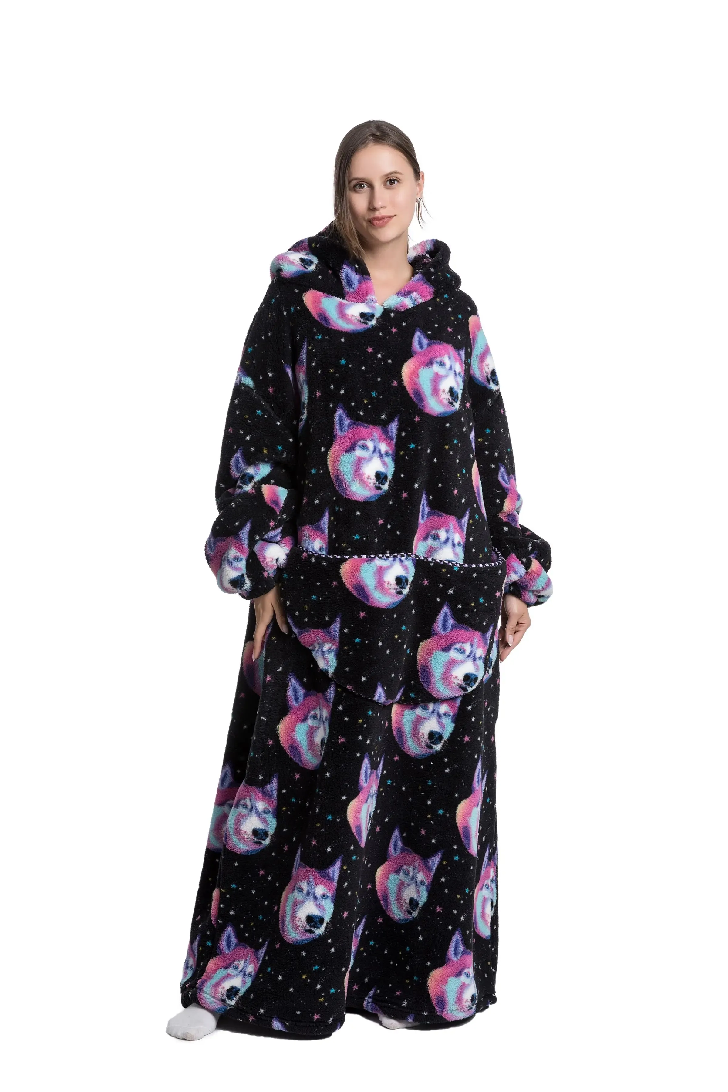 Lady Glams - New Oversized TV Wearable Blanket: Extra Long Warm Plush Fleece Winter Sherp Hoodie