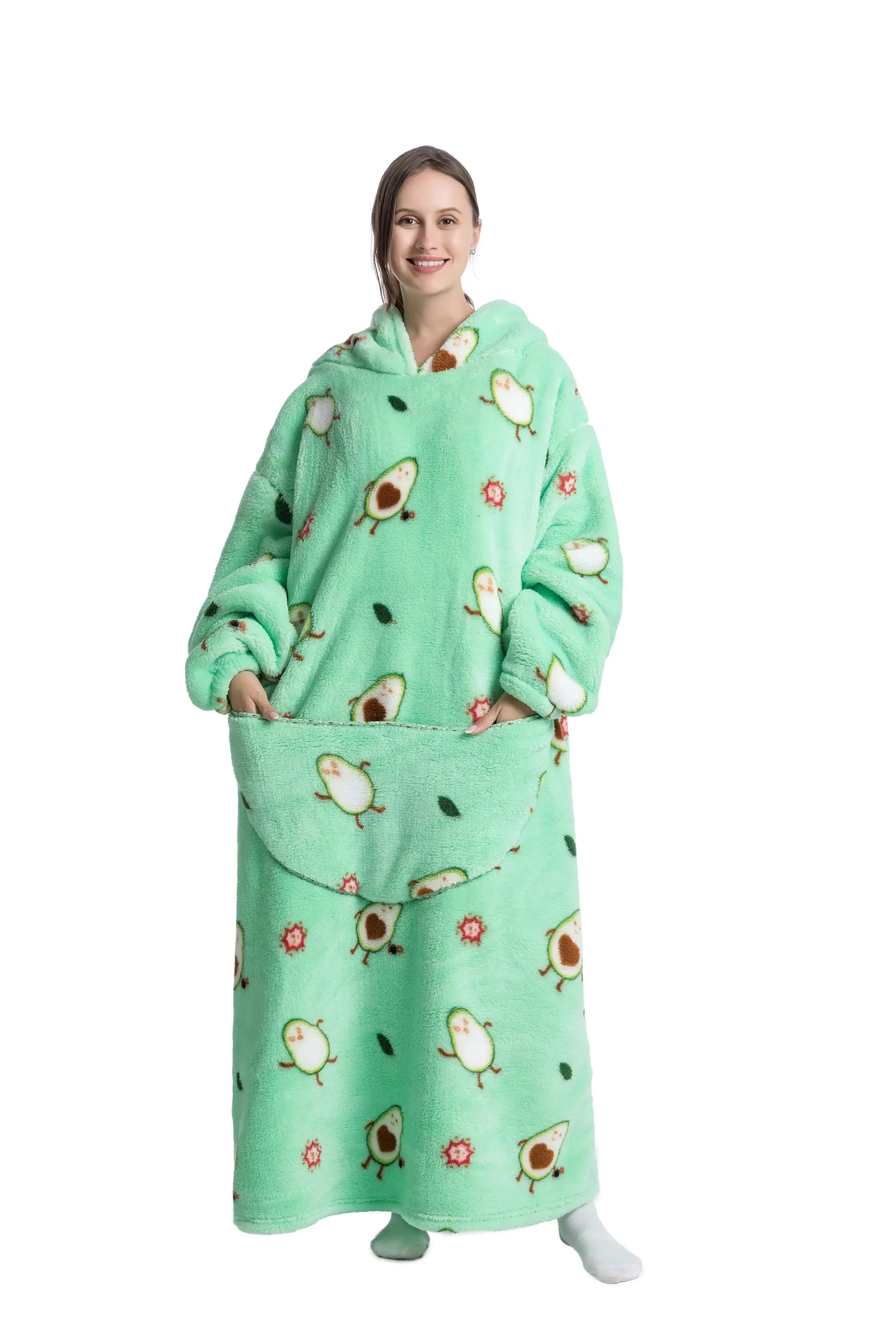 Lady Glams - New Oversized TV Wearable Blanket: Extra Long Warm Plush Fleece Winter Sherp Hoodie