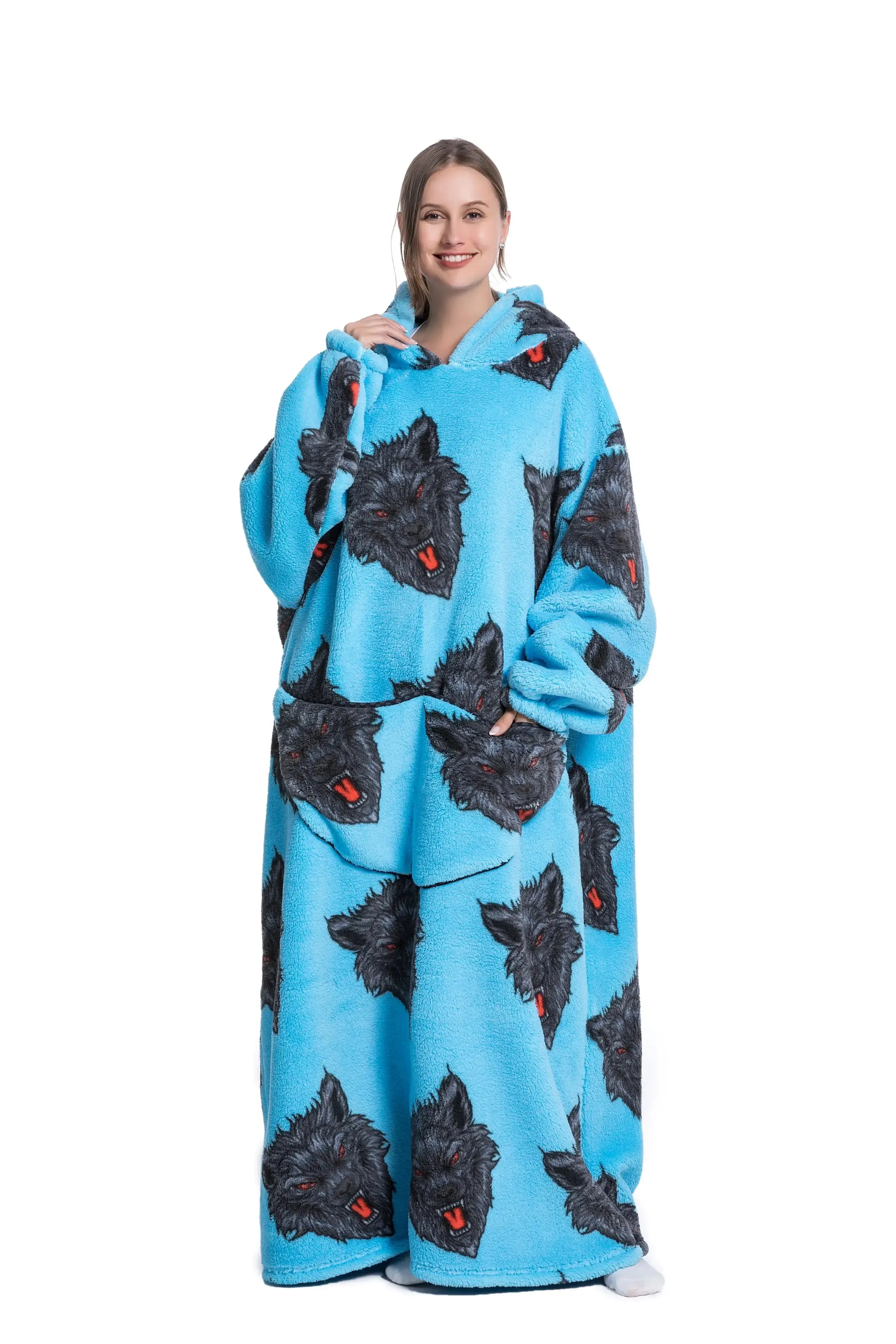 Lady Glams - New Oversized TV Wearable Blanket: Extra Long Warm Plush Fleece Winter Sherp Hoodie
