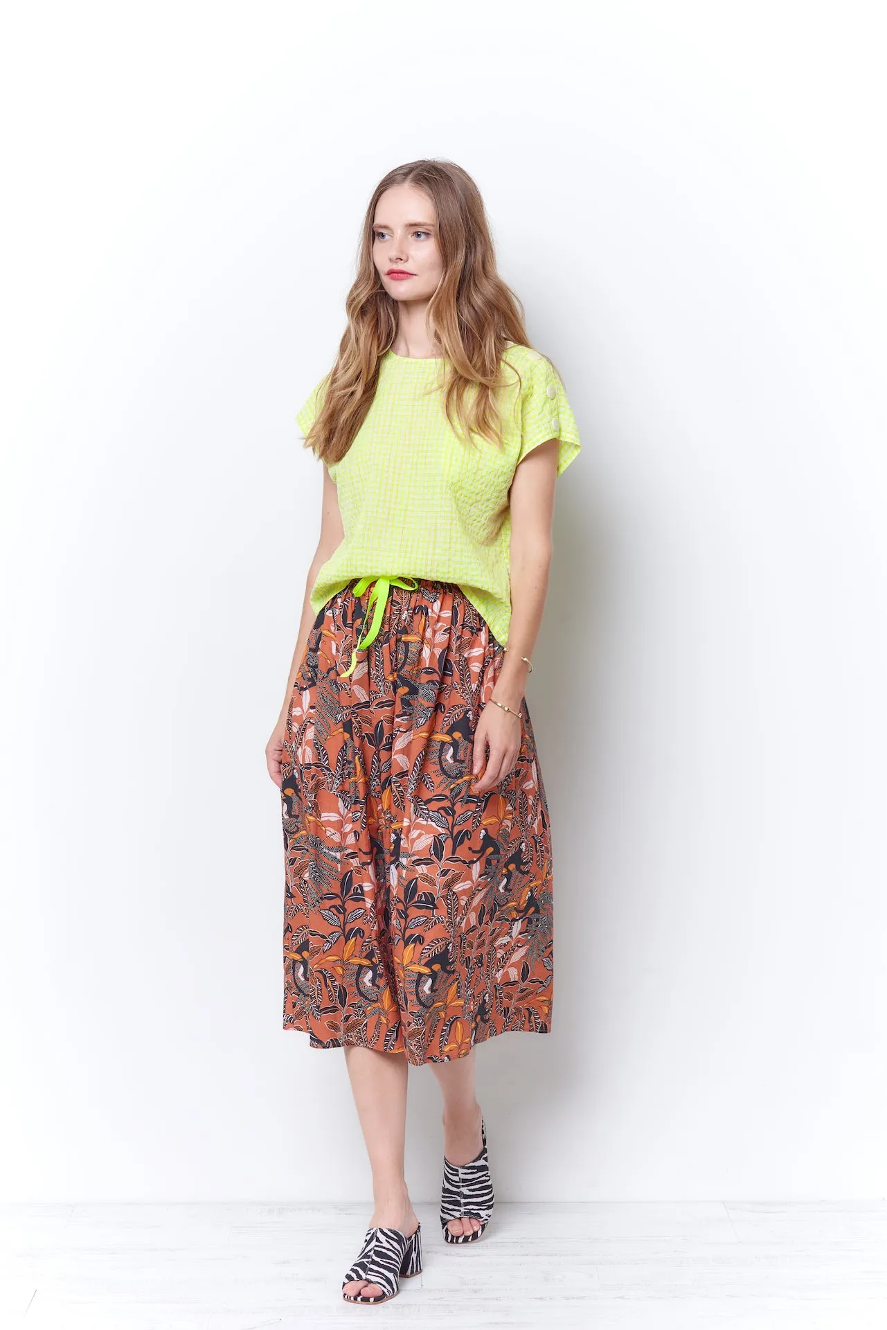 LEANNE Button Shoulder Top - Neon