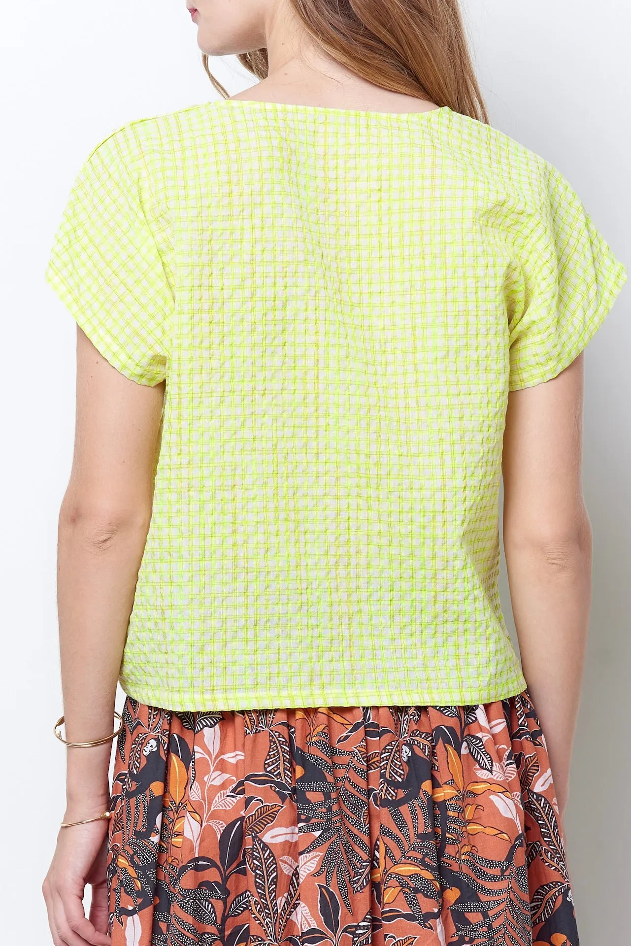 LEANNE Button Shoulder Top - Neon
