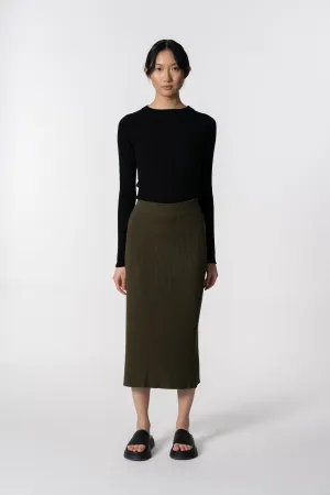 Merino Rib Skirt In Olive Green