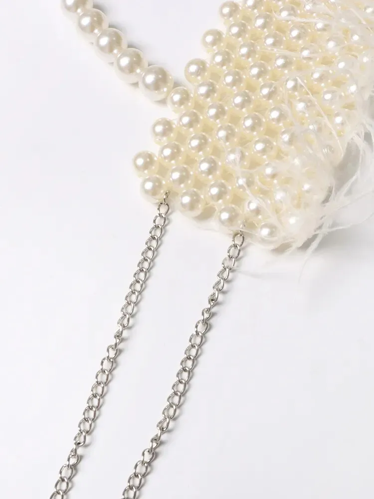 Pearls Solid Patchwork Feathers Sexy Tank Tops For Women Square Collar Sleeveless Hollow Out Vests Female Fashion