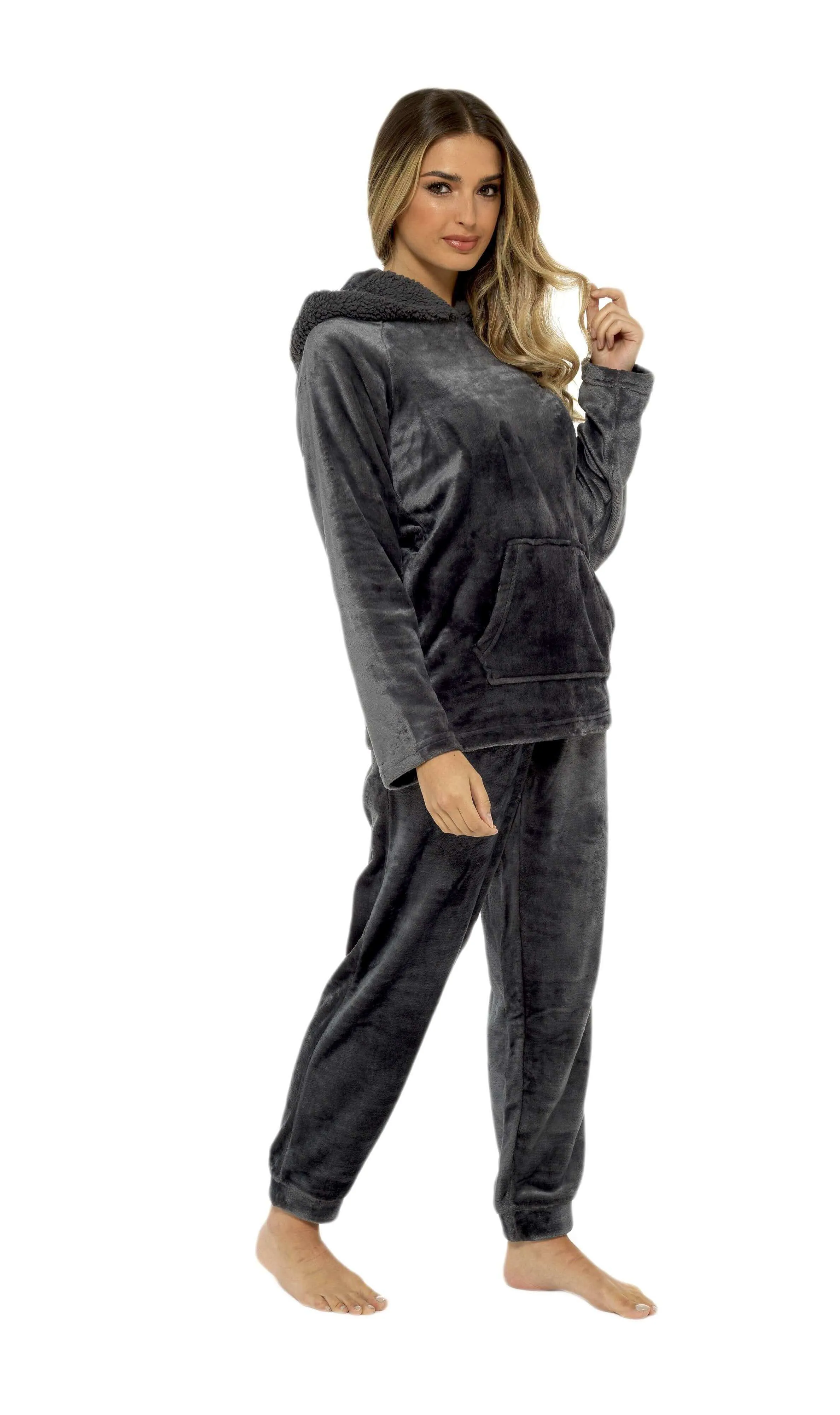 Women's Ultra-Soft Plush Fleece Hooded Pajama Set Cozy Winter Nightwear Warm Loungewear for Home Relaxation by Daisy Dreamer