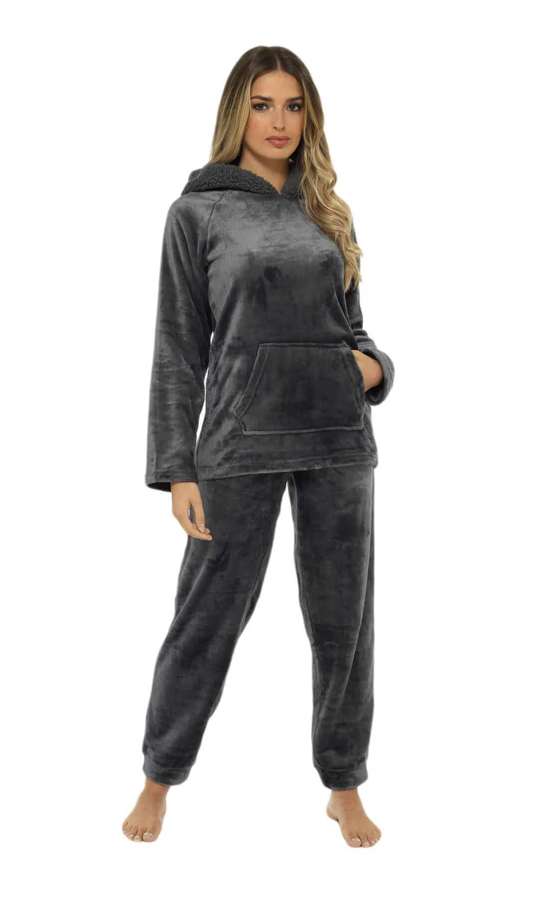 Women's Ultra-Soft Plush Fleece Hooded Pajama Set Cozy Winter Nightwear Warm Loungewear for Home Relaxation by Daisy Dreamer