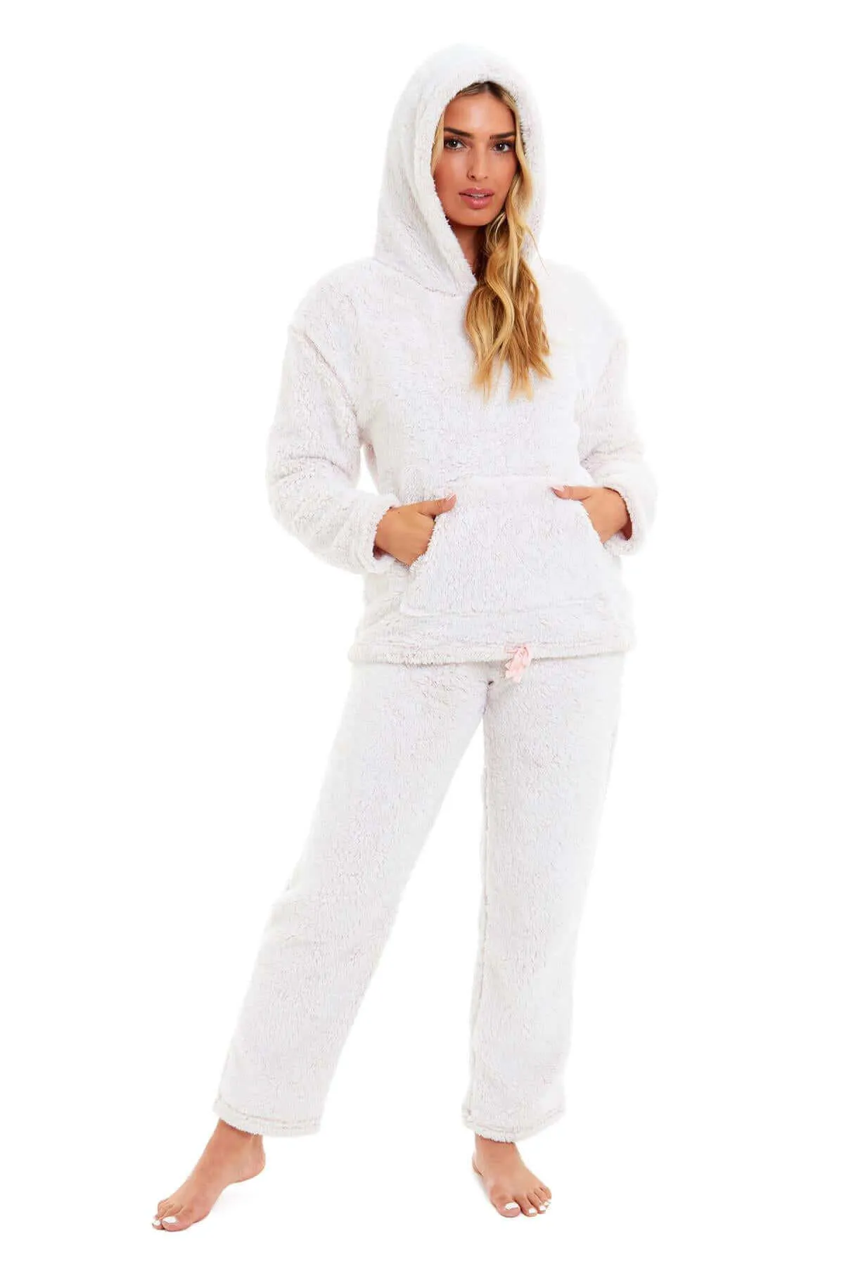 Women's Ultra-Soft Plush Fleece Hooded Pajama Set Cozy Winter Nightwear Warm Loungewear for Home Relaxation by Daisy Dreamer